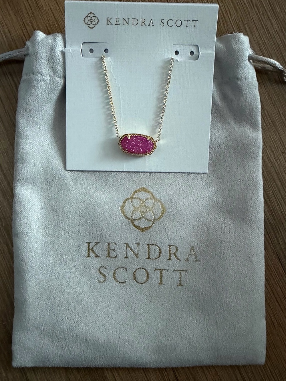 Kendra Scott Gold Chain Necklace with Bright Pink Druzy Pendant